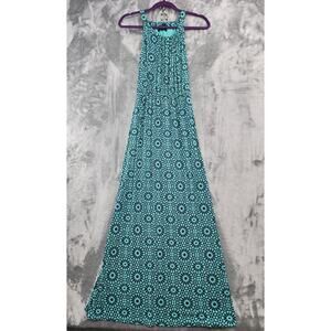 GAP Dress Womens XS Green Blue Sleeveless Halter Elastic Waist Maxi Stretch